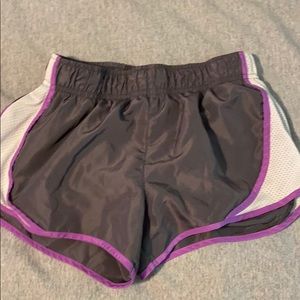 Grey and purple running shorts